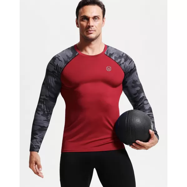 imageNELEUS Mens 3 Pack Dry Fit Long Sleeve Compression Shirts Workout Running ShirtsZ028 BlackGreyRed