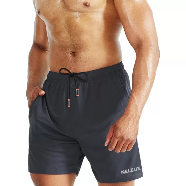 imageNELEUS Mens 7 inch Lightweight Workout Running Shorts with Pockets6058 2 Pack Black grey