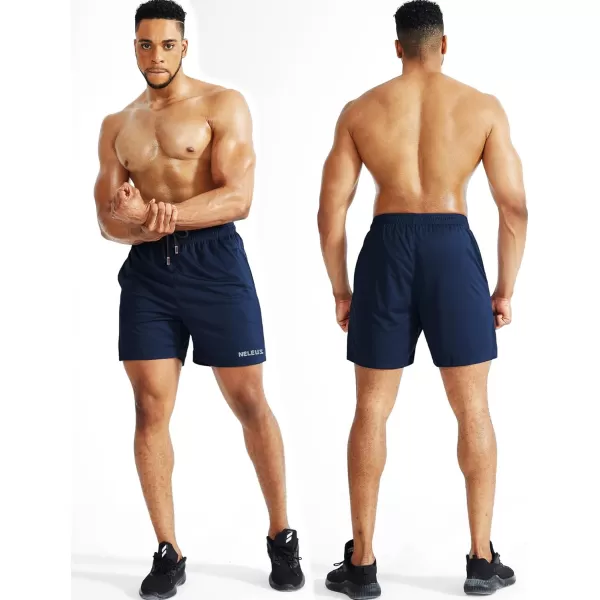 imageNELEUS Mens 7 inch Lightweight Workout Running Shorts with Pockets6058 2 Packblack navy Blue