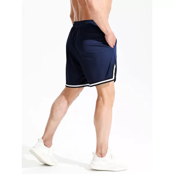 imageNELEUS Mens 7 inch Lightweight Workout Running Shorts with Pockets6085 3 Pack blackGreyNavy Blue