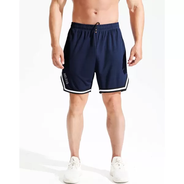 imageNELEUS Mens 7 inch Lightweight Workout Running Shorts with Pockets6085 3 Pack blueRedNavy