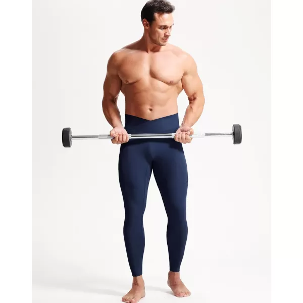 imageNELEUS Mens Compression Baselayer Running Tights Gym Leggings with Pockets6124 BlackGreyNavy Blue