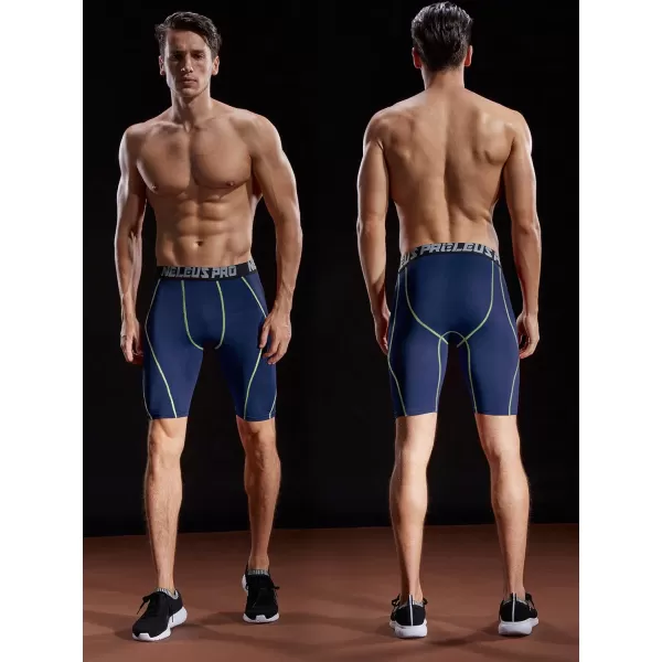 imageNELEUS Mens Compression Shorts Pack of 36012 Blackred StripeGreyNavy Blue 3 Pack