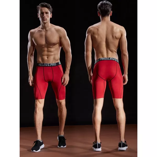 imageNELEUS Mens Compression Shorts Pack of 36012 Blackred StripeGreyRed 3 Pack