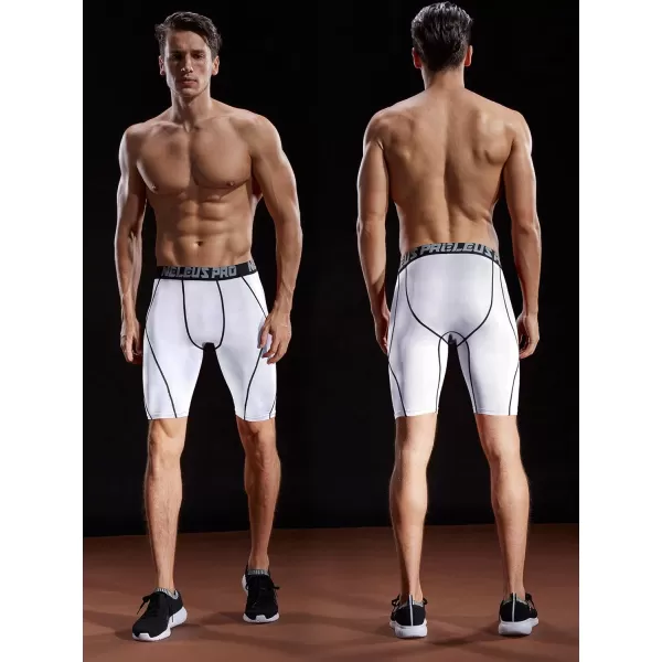 imageNELEUS Mens Compression Shorts Pack of 36012 GreyBlackred StripeWhite 3 Pack