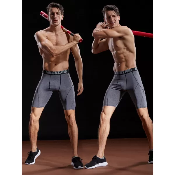 imageNELEUS Mens Compression Shorts Pack of 36012 GreyBlackred StripeWhite 3 Pack