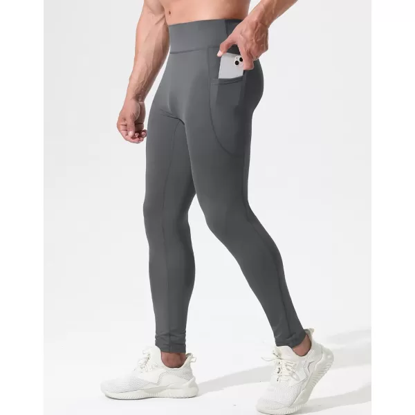 imageNELEUS Mens Dry Fit Compression Baselayer Pants Running Tights Leggings with Phone Pocket6109 2 Pack blackGrey