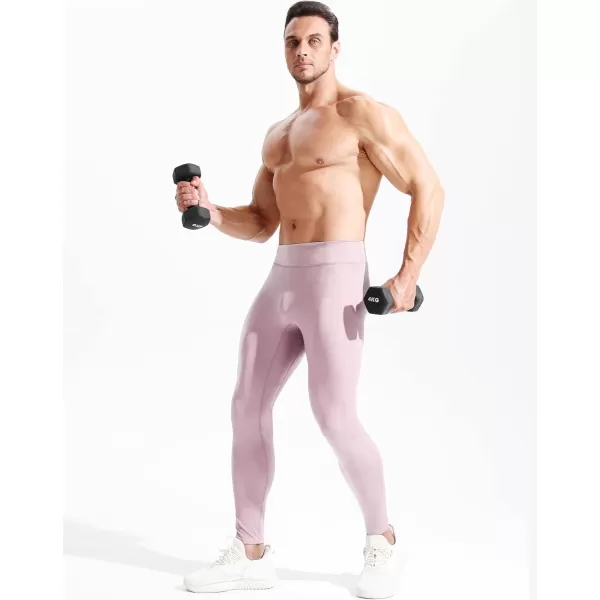 imageNELEUS Mens Dry Fit Compression Pants Workout Running Leggings6107 PinkLight Green 2 Pack