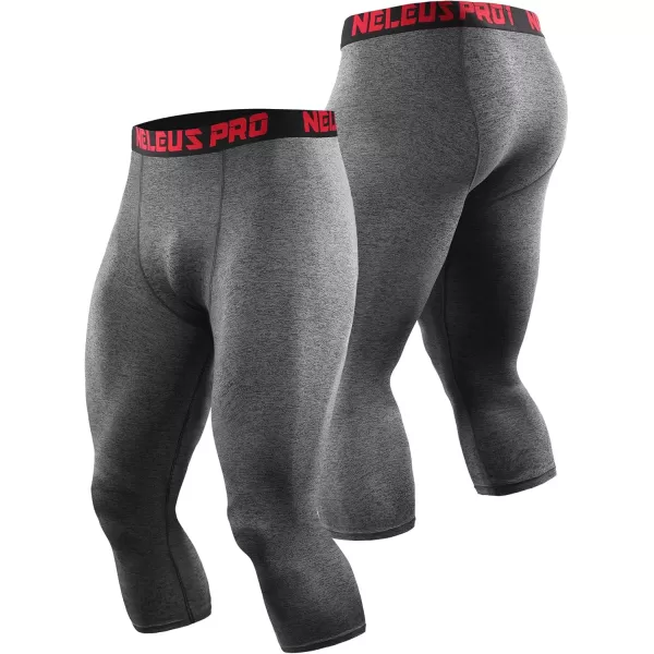 imageNELEUS Mens Dry Fit Compression Pants Workout Running LeggingsCapris BlackGreyRed 3 Pack