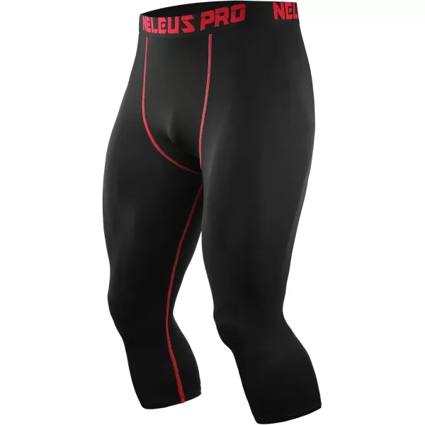 imageNELEUS Mens Dry Fit Compression Pants Workout Running LeggingsCapris BlackRed StripeGrey Stripe 3 Pack