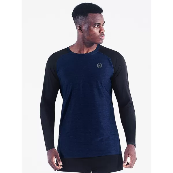 imageNELEUS Mens Dry Fit Long Sleeve Athletic Running Shirts5073 2 Pack navy BlueRed