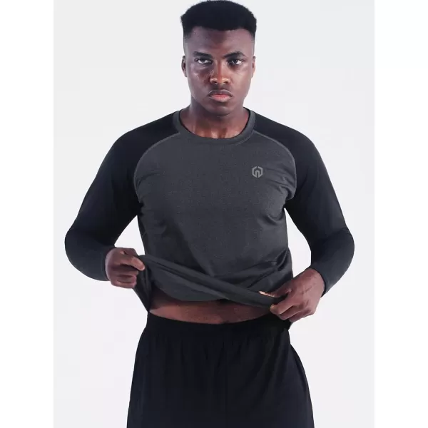 imageNELEUS Mens Dry Fit Long Sleeve Athletic Running Shirts5073 Dark GreyRedLight Grey 3 Pack