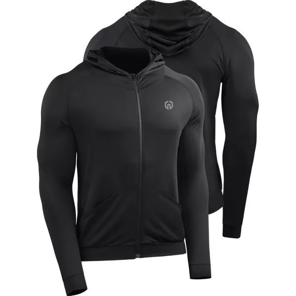 imageNELEUS Mens FullZip Athletic Jacket with Hoodies Workout Long Sleeve Fishing Hiking Performance Shirt5901 Pack of 1 Black