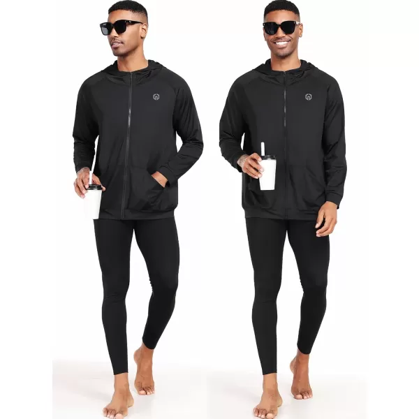 imageNELEUS Mens FullZip Athletic Jacket with Hoodies Workout Long Sleeve Fishing Hiking Performance Shirt5901 Pack of 1 Black