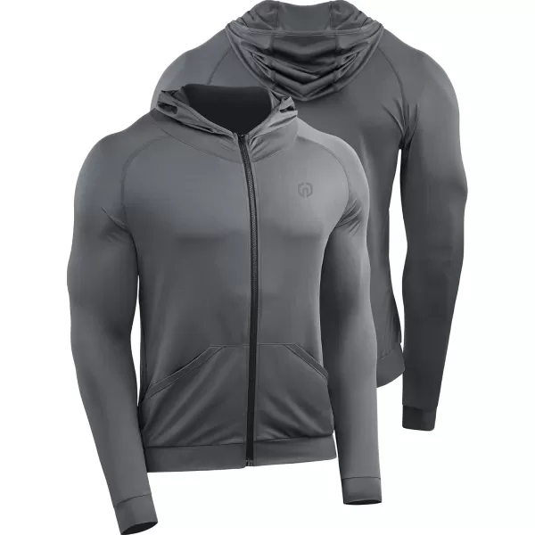 imageNELEUS Mens FullZip Athletic Jacket with Hoodies Workout Long Sleeve Fishing Hiking Performance Shirt5901 Pack of 1 Grey