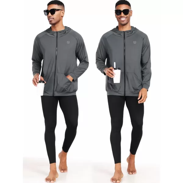 imageNELEUS Mens FullZip Athletic Jacket with Hoodies Workout Long Sleeve Fishing Hiking Performance Shirt5901 Pack of 1 Grey