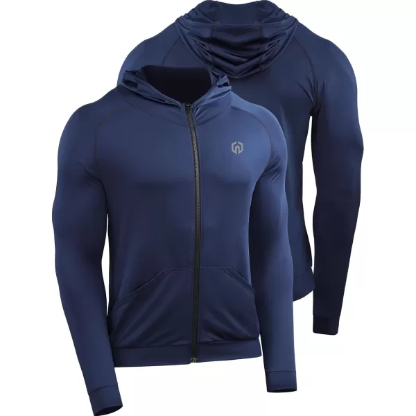 imageNELEUS Mens FullZip Athletic Jacket with Hoodies Workout Long Sleeve Fishing Hiking Performance Shirt5901 Pack of 1 Navy Blue