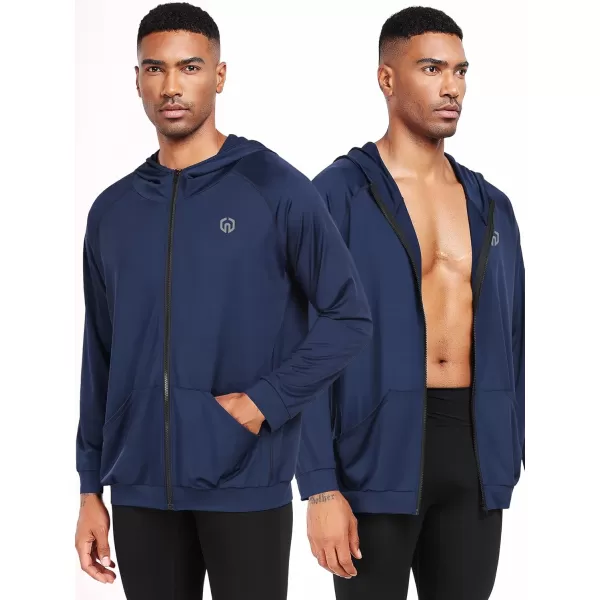 imageNELEUS Mens FullZip Athletic Jacket with Hoodies Workout Long Sleeve Fishing Hiking Performance Shirt5901 Pack of 1 Navy Blue