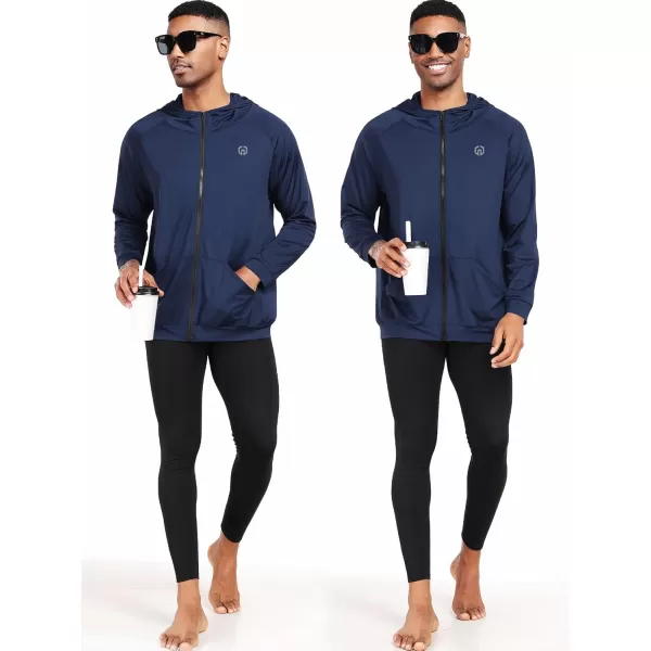 imageNELEUS Mens FullZip Athletic Jacket with Hoodies Workout Long Sleeve Fishing Hiking Performance Shirt5901 Pack of 1 Navy Blue