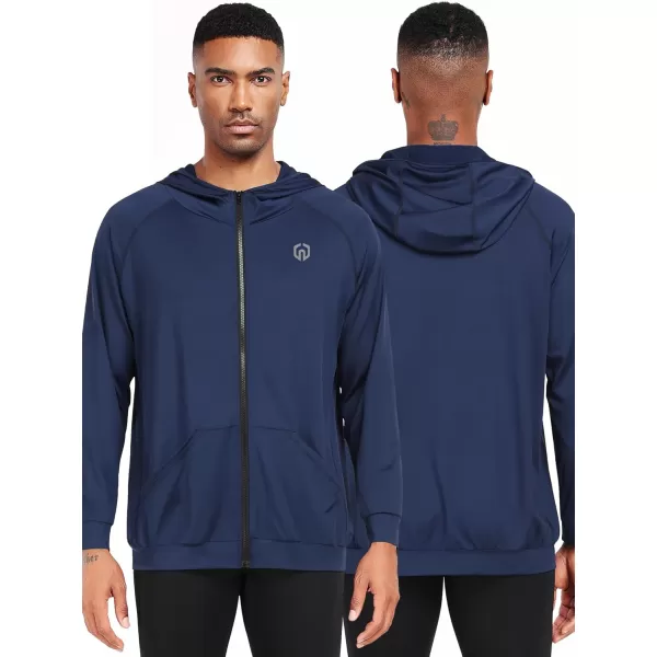 imageNELEUS Mens FullZip Athletic Jacket with Hoodies Workout Long Sleeve Fishing Hiking Performance Shirt5901 Pack of 1 Navy Blue