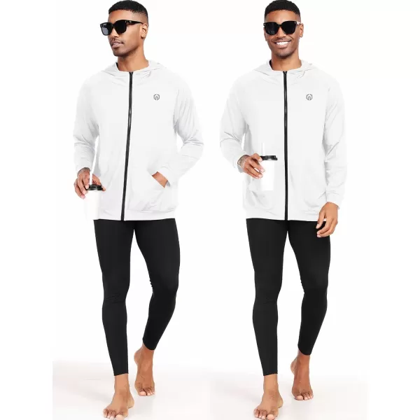 imageNELEUS Mens FullZip Athletic Jacket with Hoodies Workout Long Sleeve Fishing Hiking Performance Shirt5901 Pack of 1 White