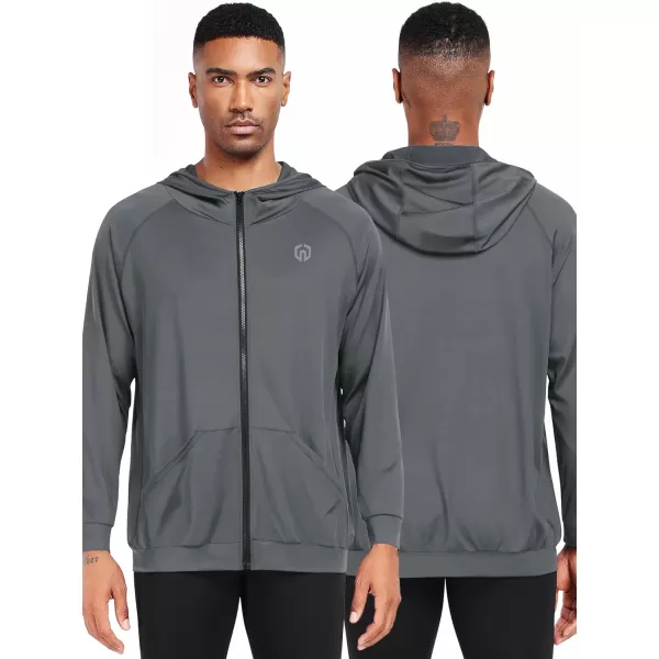 imageNELEUS Mens FullZip Athletic Jacket with Hoodies Workout Long Sleeve Fishing Hiking Performance Shirt5901 Pack of 2 Black grey