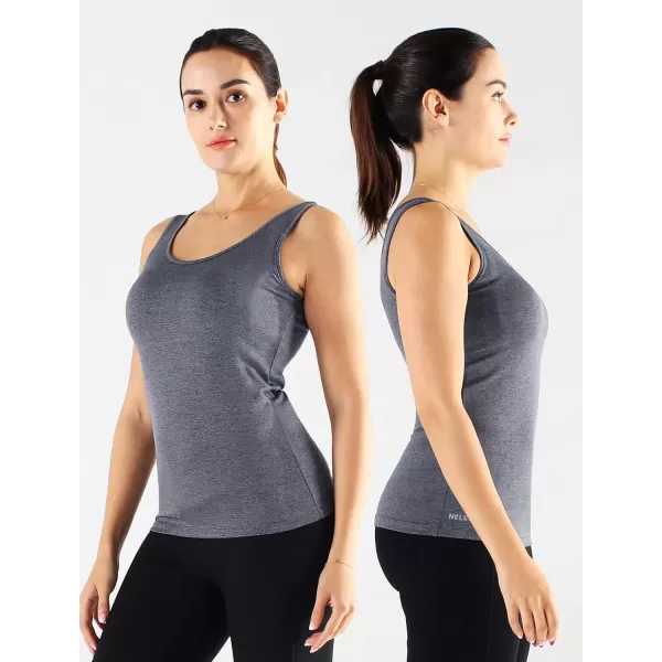 imageNELEUS Womens 3 Pack Compression Tank Top Support Yoga Bra with Cups Athletic Running Shirts8087 BlackGreyBlue