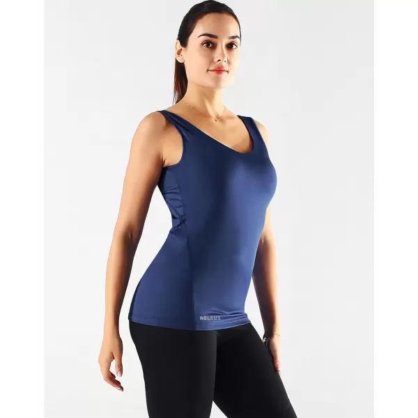 imageNELEUS Womens 3 Pack Compression Tank Top Support Yoga Bra with Cups Athletic Running Shirts8199 BlackGreyNavy Blue