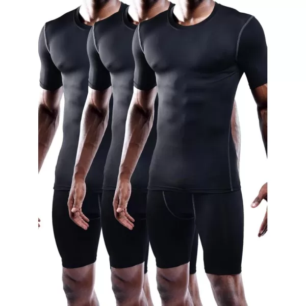 imageNELEUS Mens 3 Pack Athletic Compression Base Layer Workout Shirt5003 BlackBlackBlack 3 Pack