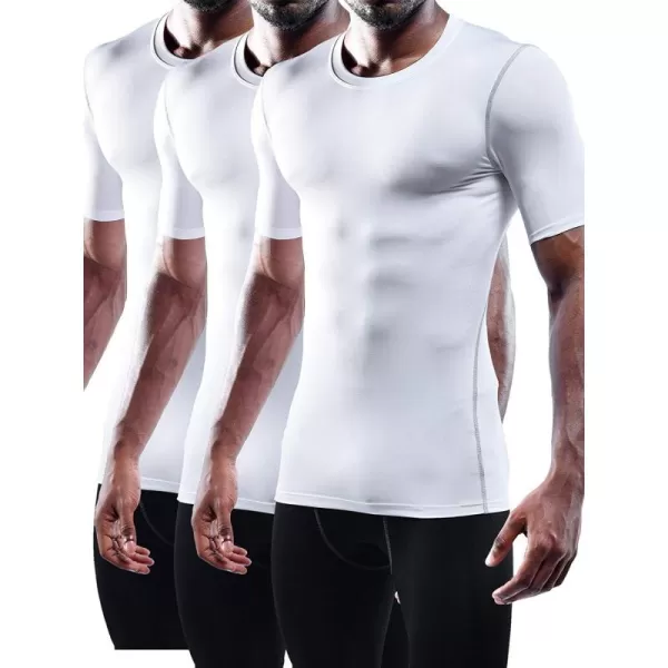 imageNELEUS Mens 3 Pack Athletic Compression Base Layer Workout Shirt5003 WhiteWhiteWhite 3 Pack