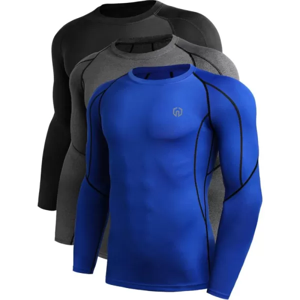 imageNELEUS Mens 3 Pack Dry Fit Long Sleeve Compression Shirts Workout Running Shirts5030 BlackGreyBlue 3 Pack