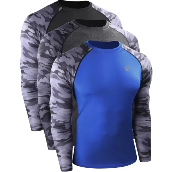 imageNELEUS Mens 3 Pack Dry Fit Long Sleeve Compression Shirts Workout Running ShirtsZ028 BlackGreyBlue