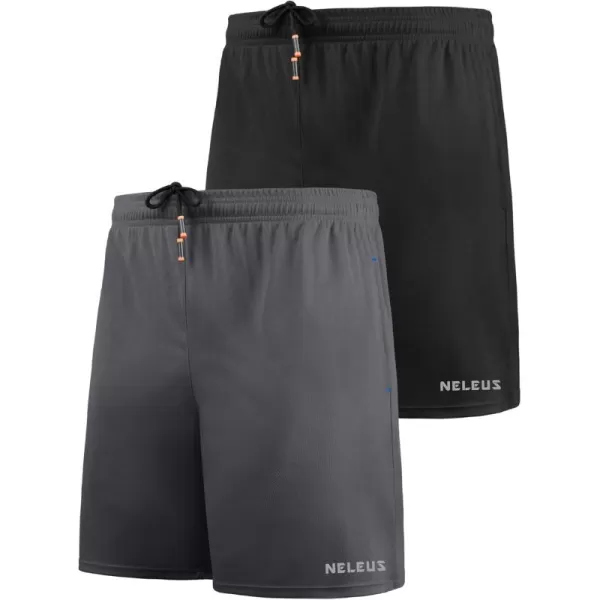 imageNELEUS Mens 7 inch Lightweight Workout Running Shorts with Pockets6058 2 Pack Black grey