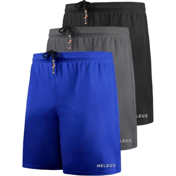 imageNELEUS Mens 7 inch Lightweight Workout Running Shorts with Pockets6058 3 Pack Black grey blue