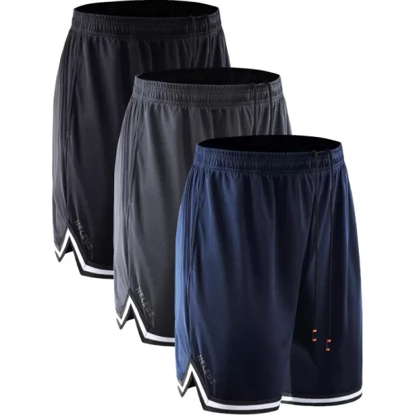 imageNELEUS Mens 7 inch Lightweight Workout Running Shorts with Pockets6085 3 Pack blackGreyNavy Blue