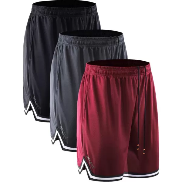 imageNELEUS Mens 7 inch Lightweight Workout Running Shorts with Pockets6085 3 Pack blackGreyRed