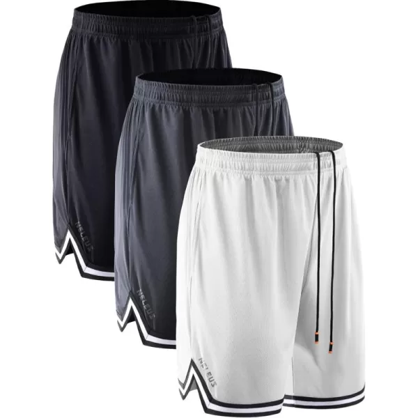 imageNELEUS Mens 7 inch Lightweight Workout Running Shorts with Pockets6085 3 Pack blackGreyWhite