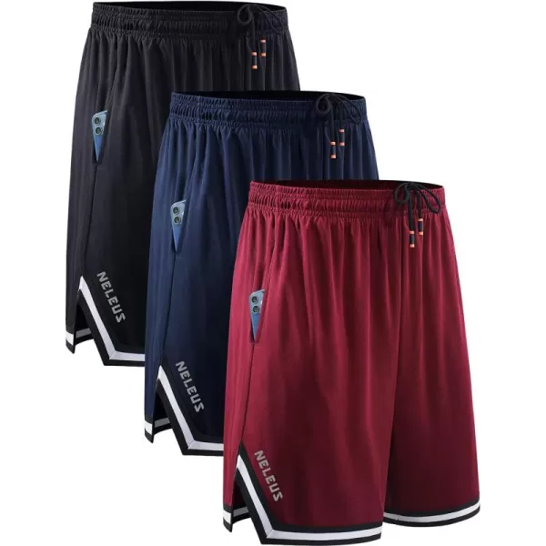 imageNELEUS Mens 7 inch Lightweight Workout Running Shorts with Pockets6085 3 Pack blackNavyRed