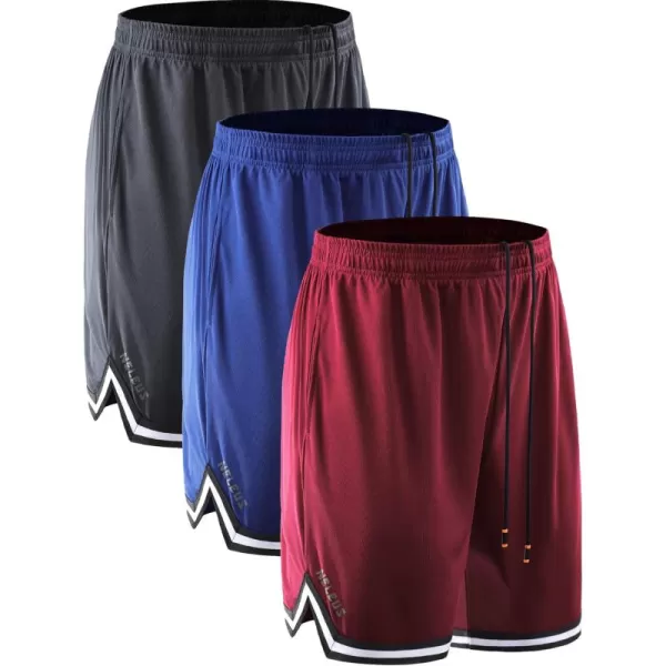 imageNELEUS Mens 7 inch Lightweight Workout Running Shorts with Pockets6085 3 Pack blueGreyRed