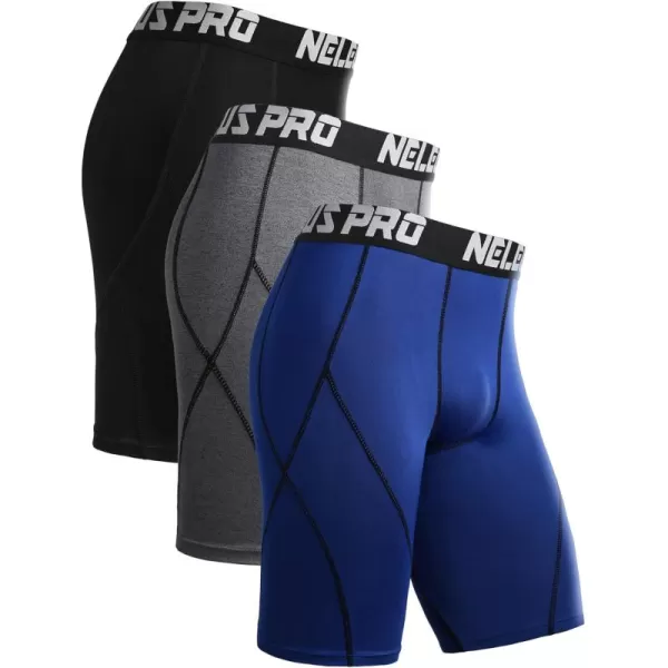 imageNELEUS Mens Compression Shorts Pack of 36012 BlackGreyBlue 3 Pack