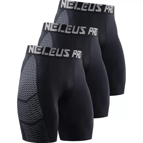 imageNELEUS Mens Compression Shorts Pack of 36086 BlackBlackBlack 3 Pack