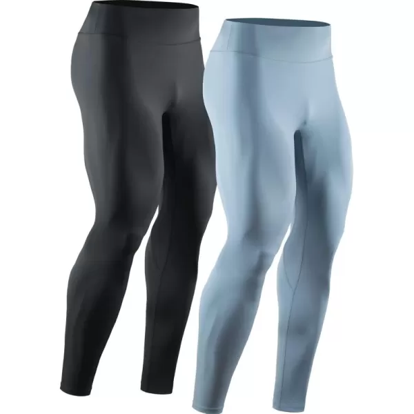 imageNELEUS Mens Dry Fit Compression Pants Workout Running Leggings6107 BlackLight Blue 2 Pack