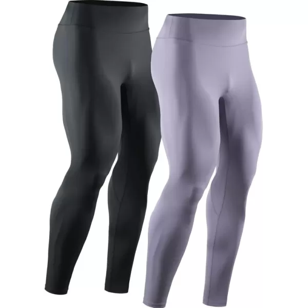 imageNELEUS Mens Dry Fit Compression Pants Workout Running Leggings6107 BlackPurple 2 Pack