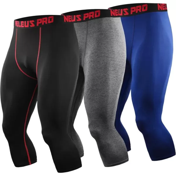 imageNELEUS Mens Dry Fit Compression Pants Workout Running LeggingsCapris Black Red StripeGreyBlue 3 Pack