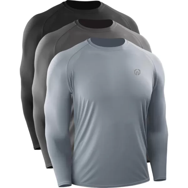 imageNELEUS Mens Dry Fit Long Sleeve Athletic Running Shirts5060 BlackGreyBaby Blue 3 Pack