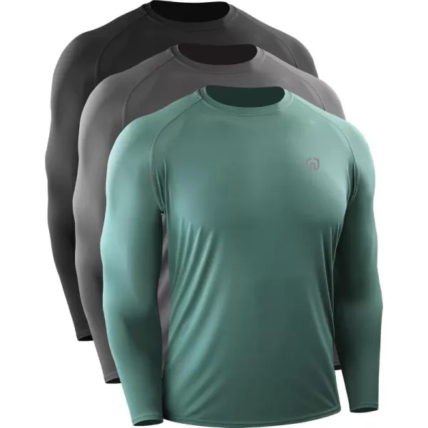 imageNELEUS Mens Dry Fit Long Sleeve Athletic Running Shirts5060 BlackGreyBlackish Green 3 Pack