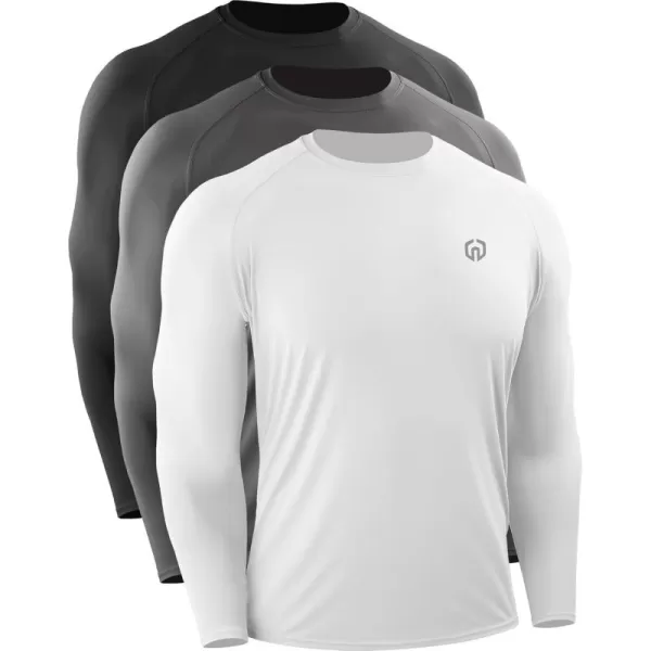 imageNELEUS Mens Dry Fit Long Sleeve Athletic Running Shirts5060 BlackGreyWhite 3 Pack