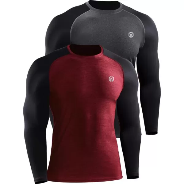 imageNELEUS Mens Dry Fit Long Sleeve Athletic Running Shirts5073 2 Pack dark GreyRed