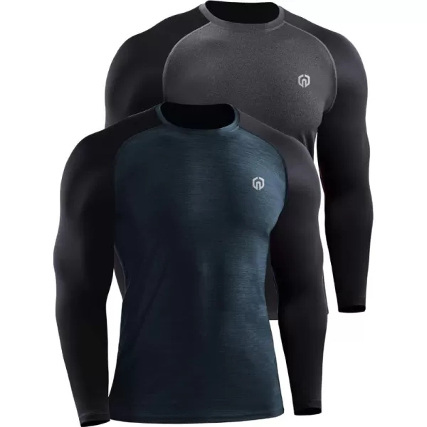 imageNELEUS Mens Dry Fit Long Sleeve Athletic Running Shirts5073 2 Pack slate GreyDark Grey