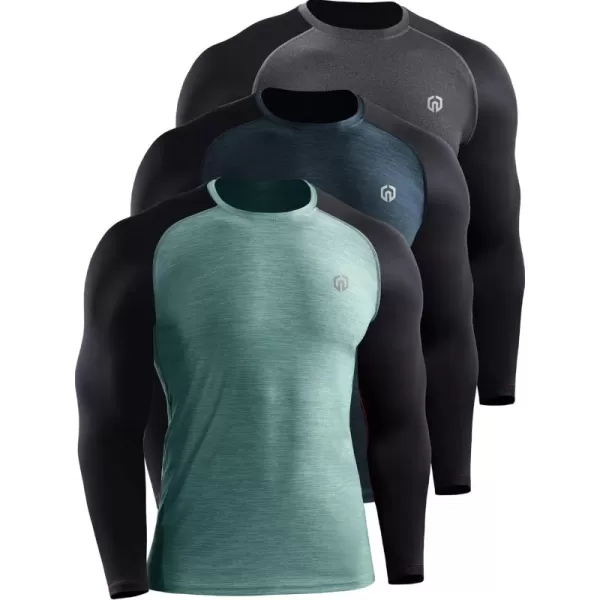 imageNELEUS Mens Dry Fit Long Sleeve Athletic Running Shirts5073 Dark GreySlate GreyLight Green 3 Pack